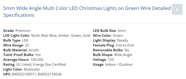 5mm Wide-Angle Multicolor LED Holiday Lights